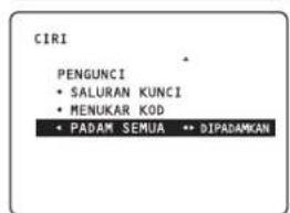 CIRI PENGUNCI • SALURAN KUNCI • MENUKAR KOD • PADAM SEMUA •• DIPADAMKAN