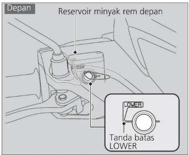 Depan Reservoir minyak rem depan Tanda batas LOWER