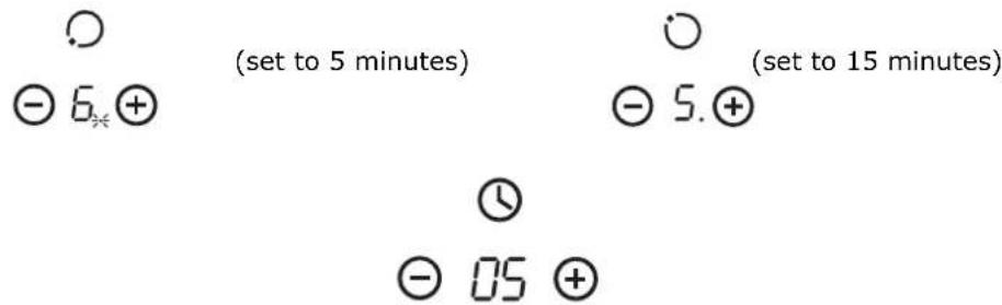(set to 5 minutes) ( set to 15 minutes ) - 6. + - 5. + - 05 +