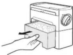 Illustration of a hand inserting a device into a machine (no text or symbols visible)