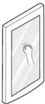 Simple line drawing of a rectangular frame with a hand hovering over it, no text or symbols present.