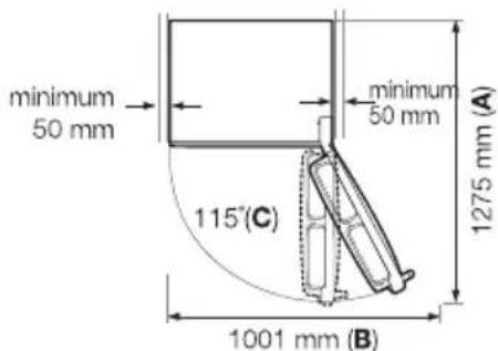 minimum 50 mm 115°(C) 1001 mm (B) 1275 mm (A) minimum 50 mm