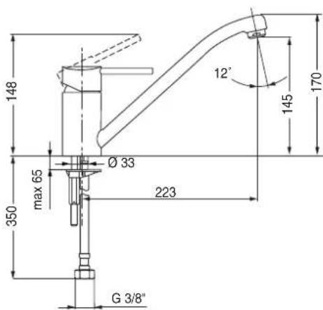 148 max 65 350 Ø 33 223 G 3/8" 12" 145 170