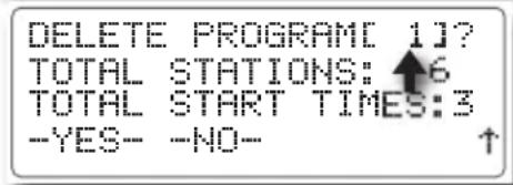 DELETE PROGRAM[ 1]? TOTAL STATIONS: ↑6 TOTAL START TIMES:3 -YES- -NO- ↑