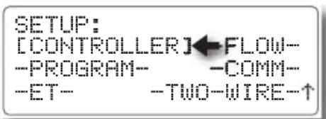 SETUP: [CONTROLLER]←FLOW- -PROGRAM- -COMM- -ET- -TWO-WIRE-↑