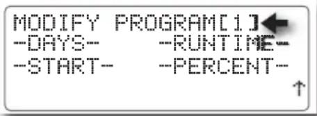 MODIFY PROGRAM[1] -DAYS- -RUNTIME- -START- -PERCENT-