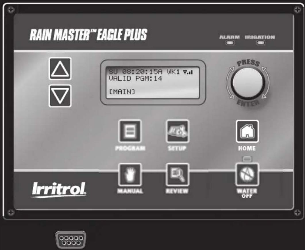 RAIN MASTER™ EAGLE PLUS ALARM TRIGATION SU 08:20:15A WK1 ▼.# VALID PGM:14 [MAIN] PRESS ENTER PROGRAM SETUP HOME IRritrol. MANUAL REVIEW WATER OFF