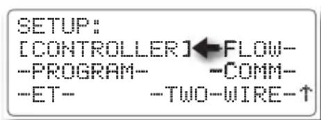SETUP: [CONTROLLER]←FLOW- -PROGRAM- -COMM- -ET- -TWO-WIRE-↑