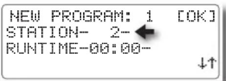 NEW PROGRAM: 1 [OK] STATION- 2- RUNTIME-00:00- ↓↑