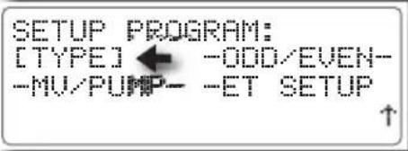 SETUP PROGRAM: [TYPE] ← -ODD/EVEN- -MU/PUMP- -ET SETUP ↑