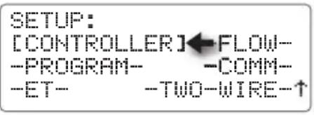 SETUP: [CONTROLLER]←FLOW-- -PROGRAM-- -COMM-- -ET-- -TWO-WIRE-↑