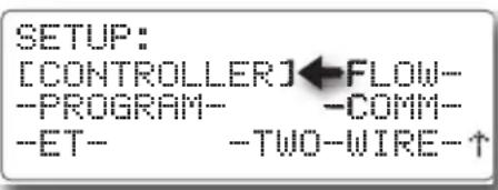 SETUP: [CONTROLLER]←FLOW- -PROGRAM- -COMM- -ET- -TWO-WIRE-↑