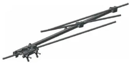 3D rendering of a mechanical linkage or lever system with multiple rods and levers (no text or symbols visible)