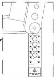 Technical diagram showing a vertical control panel with labeled buttons and warning symbol