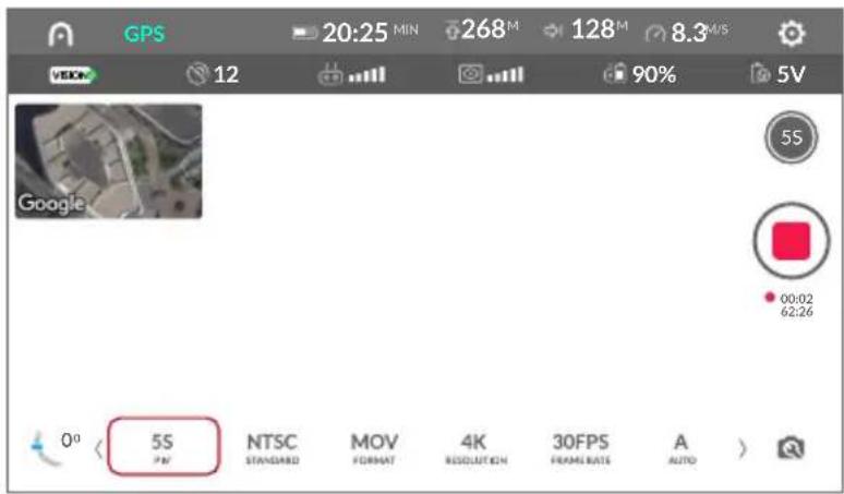 GPS 20:25 MIN 268M 128M 8.3M/S VEKN 12 90% 5V Google 00:02 62:26 5S 5S P/N NTSC MOV 4K 30FPS A STANDARD FORMAT RESOLUTION FRAME RATE AUTO >