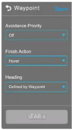 Waypoint Save Avoidance Priority Off Finish Action Hover Heading Defined by Waypoint STAR 1