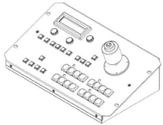 Technical line drawing of an electrical control panel with buttons and ports (no text or symbols)