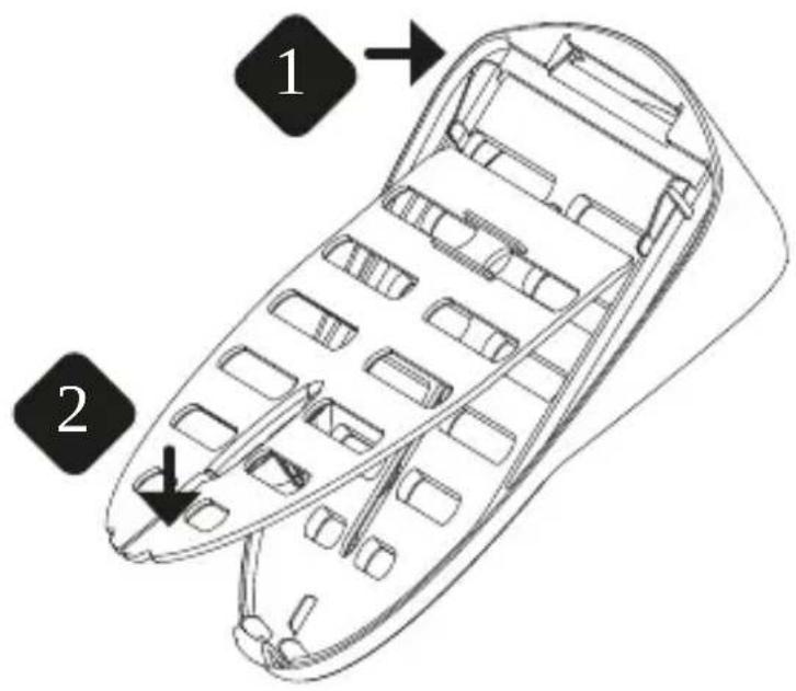 Technical diagram of a vehicle's side panel with labeled parts 1 and 2, showing structural layout and component layout.