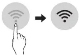 Diagram showing a hand interacting with a Wi-Fi icon and a Wi-Fi symbol, indicating wireless signal interaction.