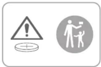 Warning symbol and icon depicting a person holding a sign with a child, alongside a warning triangle with an exclamation mark.