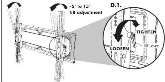 -5° to 15° tilt adjustment D.1. TIGHTEN Tilt Lever LOOSEN