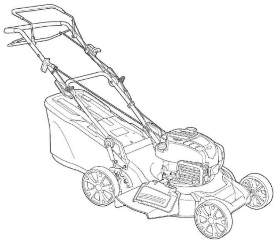 Line drawing of a lawn mower with attached blades and wheels (no text or symbols)