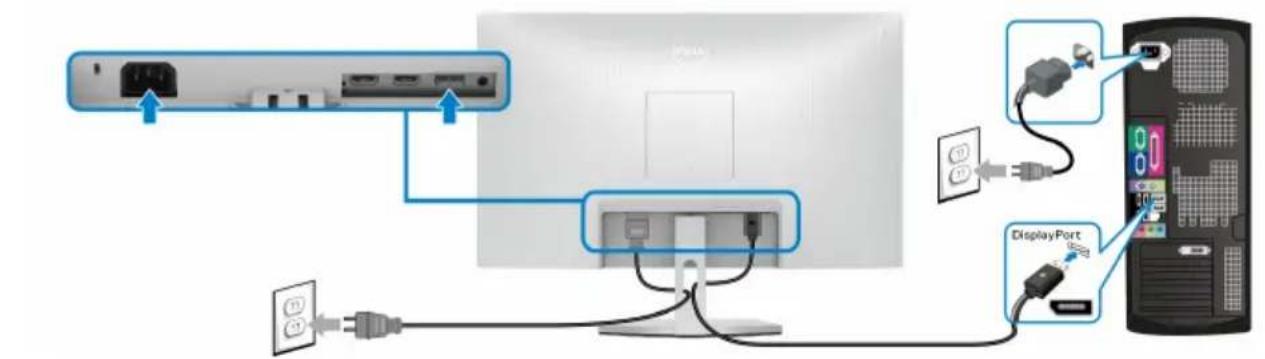 DELL S2721QS - Menyambung kabel DisplayPort (DP ke DP) (opsional) dan kabel daya S2721Q - 1