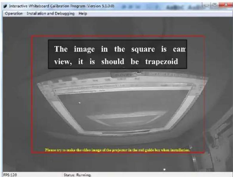 The image in the square is car view, it is should be trapezoid Please try to make the video image of the projector in the red guide box when installation.