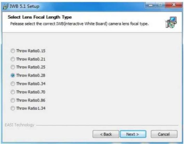 IWB 5.1 Setup Select Lens Focal Length Type Please select the correct IWB(interactive White Board) camera lens focal type. Throw Ratio0.15 Throw Ratio0.21 Throw Ratio0.25 Throw Ratio0.28 Throw Ratio0.34 Throw Ratio0.70 Throw Ratio0.86 Throw Ratio1.34 EASI Technology < Back Next > Cancel