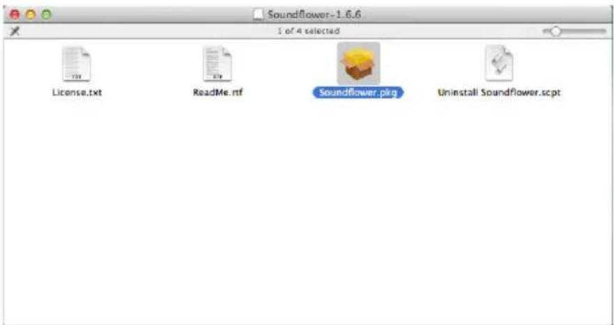 Soundflower-1.6.6 1 of 4 selected License.txt ReadMe.rtf Soundflower.pkg Uninstall Soundflower.scpt