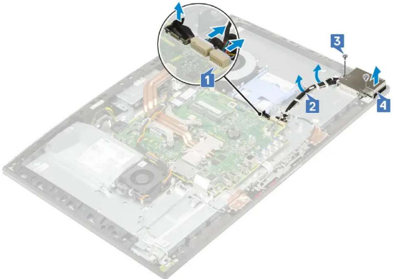DELL OptiPlex 7760 - CATATAN: Gunakan tab penarik untuk melepaskan sambungan kabel board I/O dari board sistem. - 1