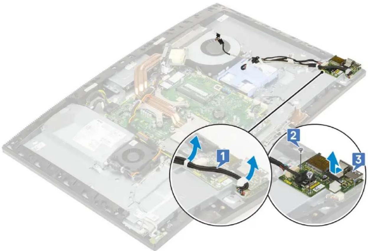 DELL OptiPlex 7760 - CATATAN: Gunakan tab penarik untuk melepaskan sambungan kabel board I/O dari board sistem. - 2