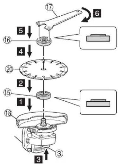 Technical diagram of a mechanical assembly with numbered parts and component labels