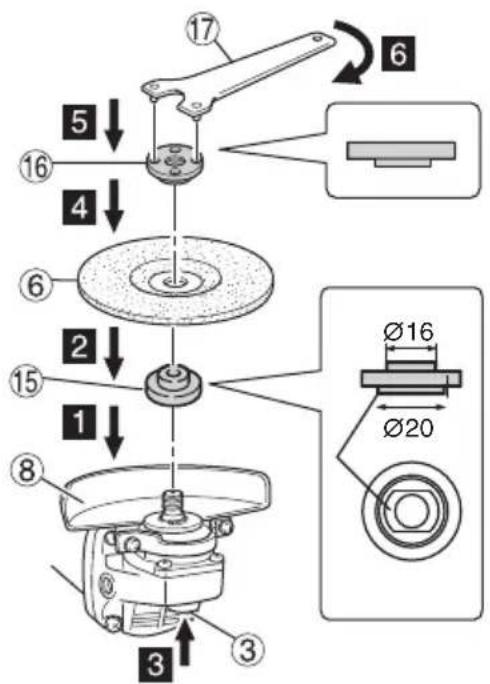 Technical diagram of a mechanical assembly with numbered components and dimensional annotations