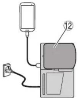 Diagram showing a device connected to a screen with labeled components, including a plug and cable.
