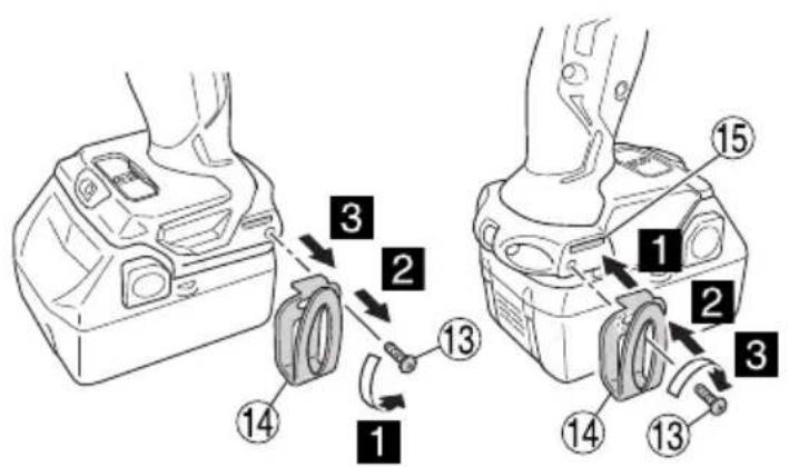 Technical diagram showing mechanical assembly steps with numbered components for assembly or repair