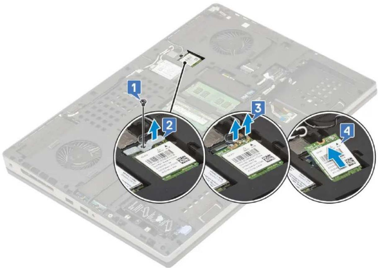 DELL Precision 7740 - Melepaskan kartu WLAN - 1