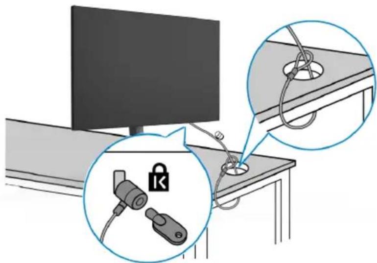DELL UltraSharp U2722DX - Mengamankan monitor menggunakan kunci Kensington (Opsional) - 1