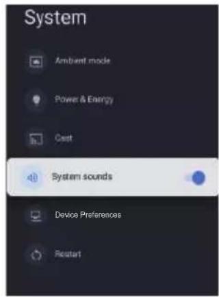 System Ambient mode Power & Energy Cost System sounds Device Preferences Restart