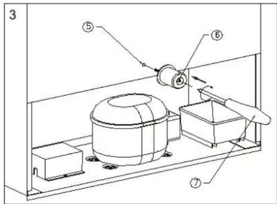 Technical diagram of a mechanical device with numbered components and directional arrows indicating motion or flow.