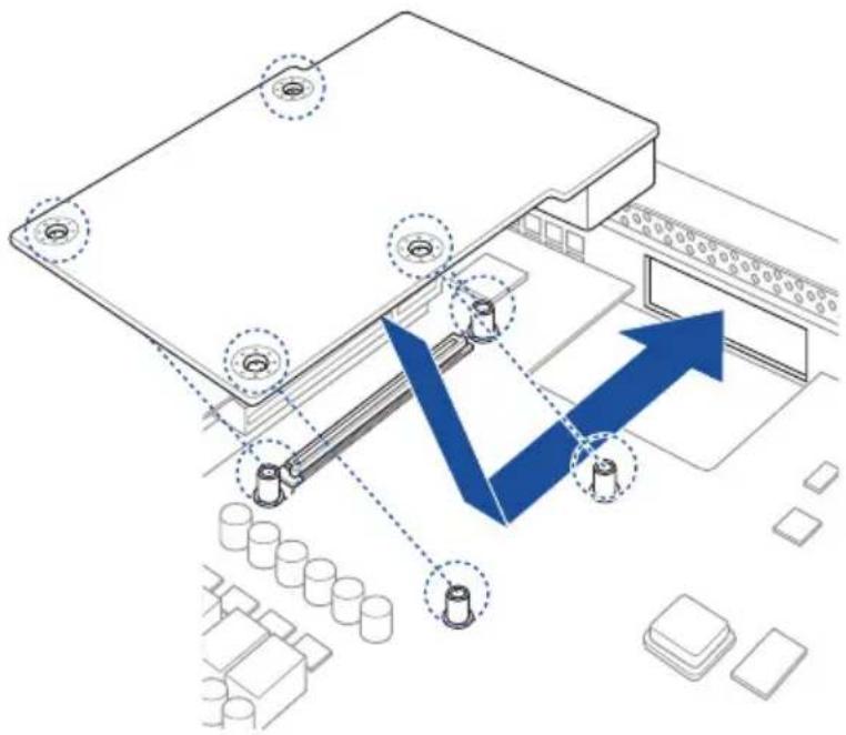 Technical diagram showing assembly or installation process with labeled components and directional arrows indicating flow or movement.