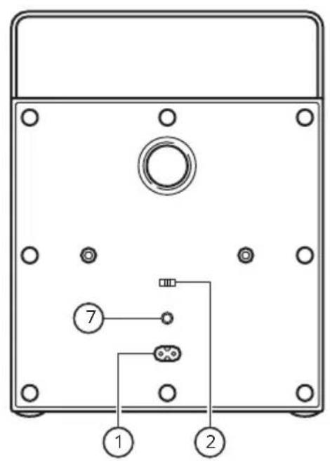 Technical diagram of a device panel with labeled components and wiring connections