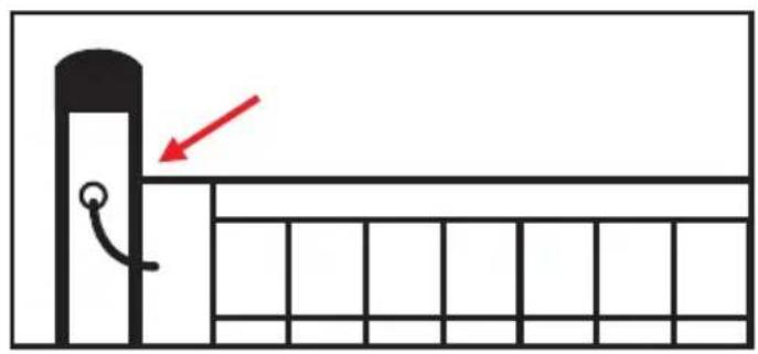 Diagram showing a vertical structure with a red arrow pointing to it, and a grid of empty cells below.