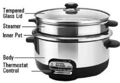 Tempered Glass Lid Steamer Inner Pot Body Thermostat Control