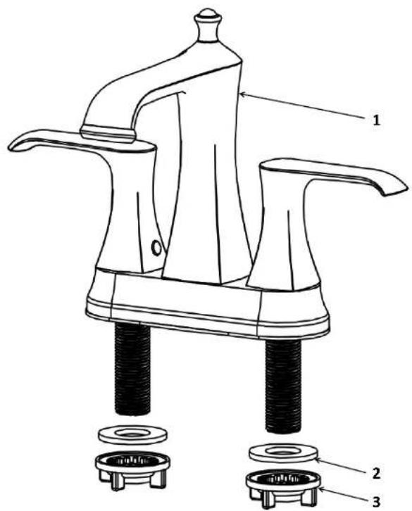 Technical diagram of a washing machine with labeled parts including handle, base, and mounting feet