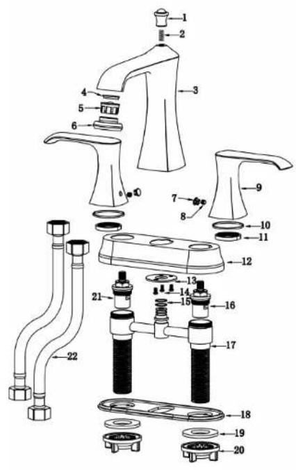 Exploded view diagram of a kitchen sink assembly with numbered parts for identification