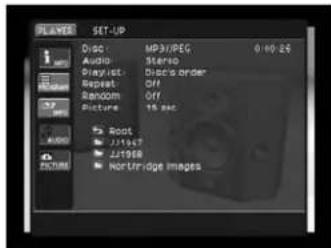 PLAYER SET-UP Disc: MP31/PEG 0.00.26 Audio: Stereo Playlist: Discs order Repeat: Off Random: Off Picture: 15 sec boot 271647 21958 Hortbridge images