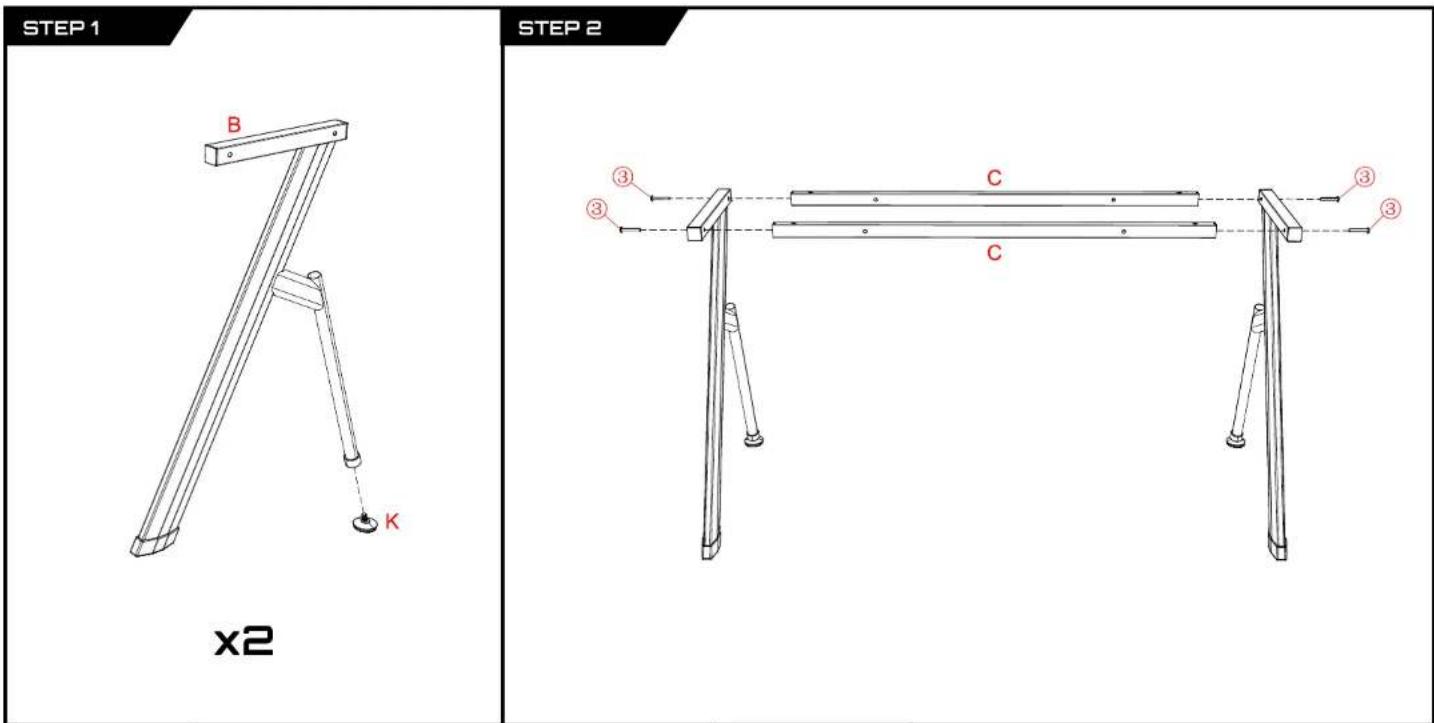STEP 1 B K x2 STEP 2 ③ ③ C C ③ ③
