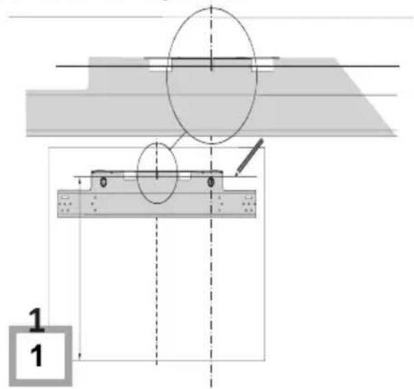Technical diagram showing a mechanical setup with labeled components and measurement lines, including a scale indicator and numbered parts.