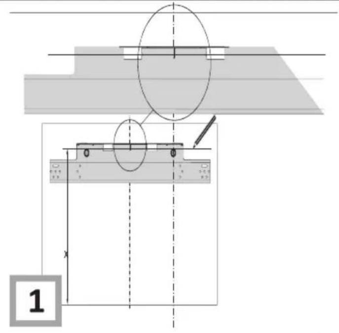 Technical diagram showing a mechanical setup with labeled components and dimension lines, including a circular component and a rectangular base.